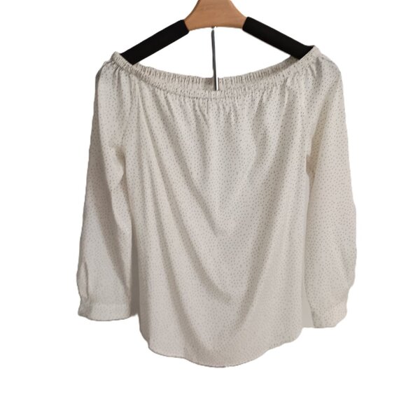 Rag and Bone Silk White with Black Gray Dots Off-Shoulder Shirt Woman’s Size XS - Picture 2 of 15